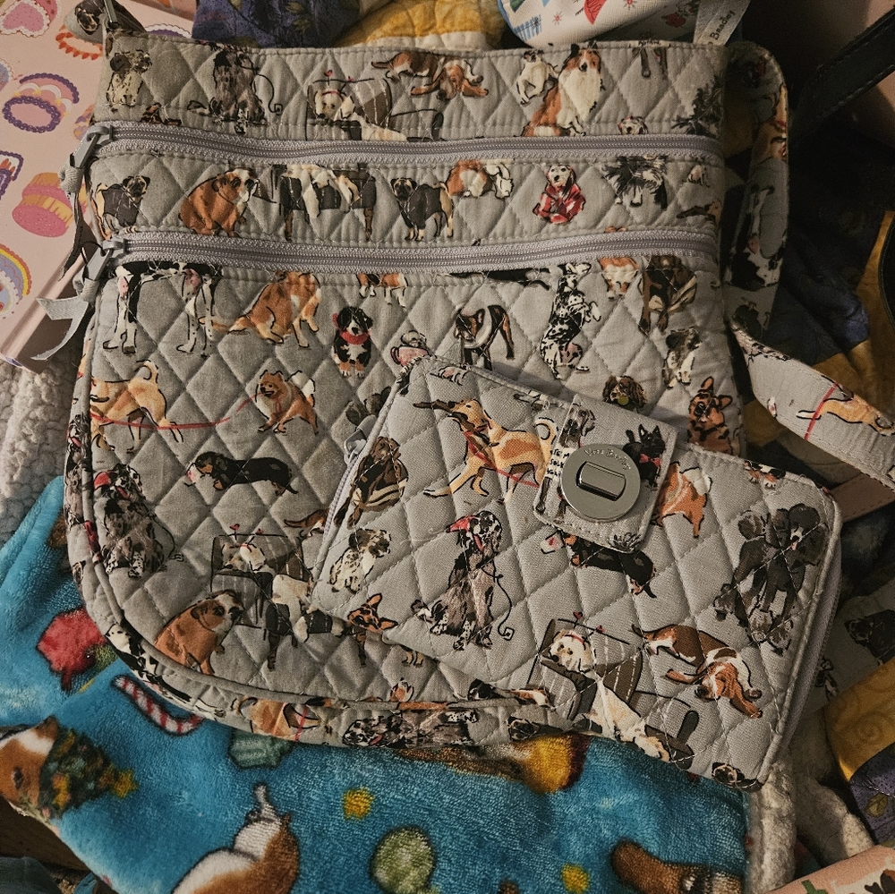Vera Bradley Dog Print Quilted Crossbody Bag and Wallet Set